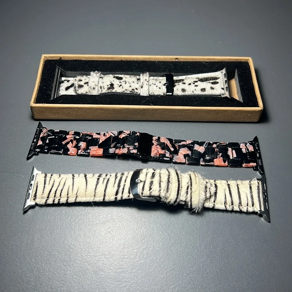 3 Apple Watch Bands Series 4 - 44mm 2 Animal Faux Print & a Pink & Black